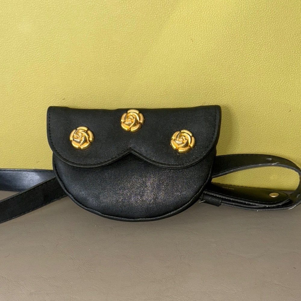 Black Leather Half Moon Belt Bag
